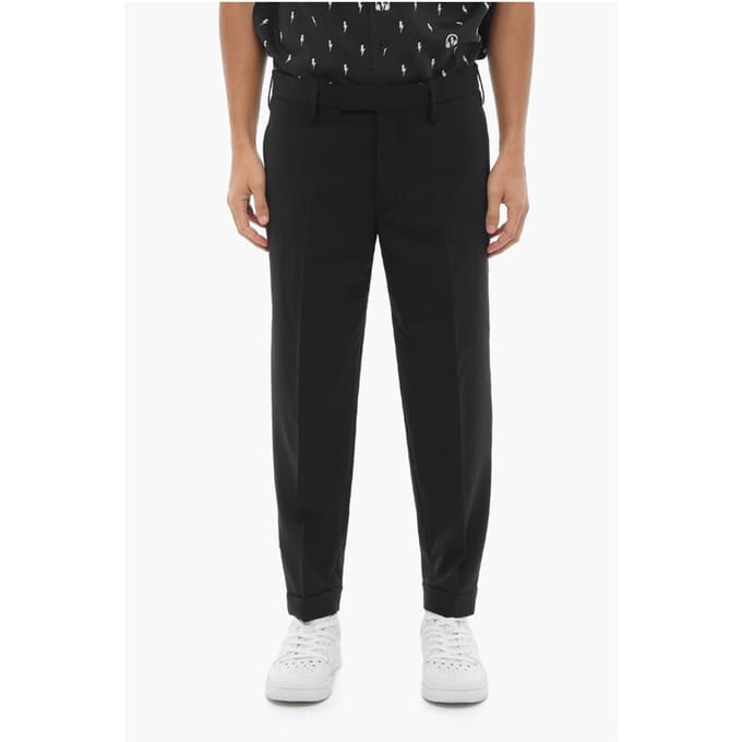 Broek met normale taille en slim fit en enkelrits in zwart