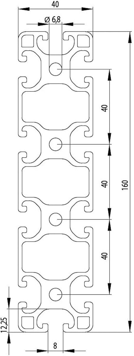 Zwart Aluminium Profiel 40x160mm I-Type Sleuf 8 Lichtgewicht 1 Meter Lengte