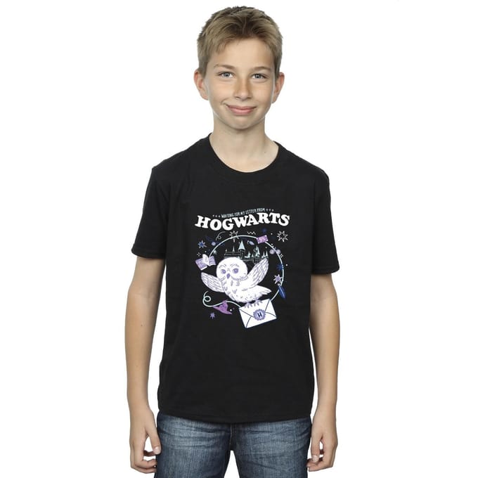 Harry Potter Jongens Uil Brief Van Zweinstein T-Shirt (Zwart)