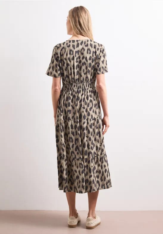 Midi-jurk met print en smokdetail