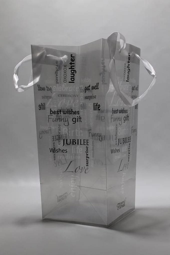 Luxe Geschenktas 12,5x30cm Transparant met Opdruk Grijs (10 stuks)