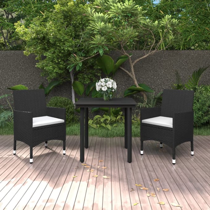 vidaXL - 3-delige - Tuinset - met - kussens - poly - rattan - en - glas