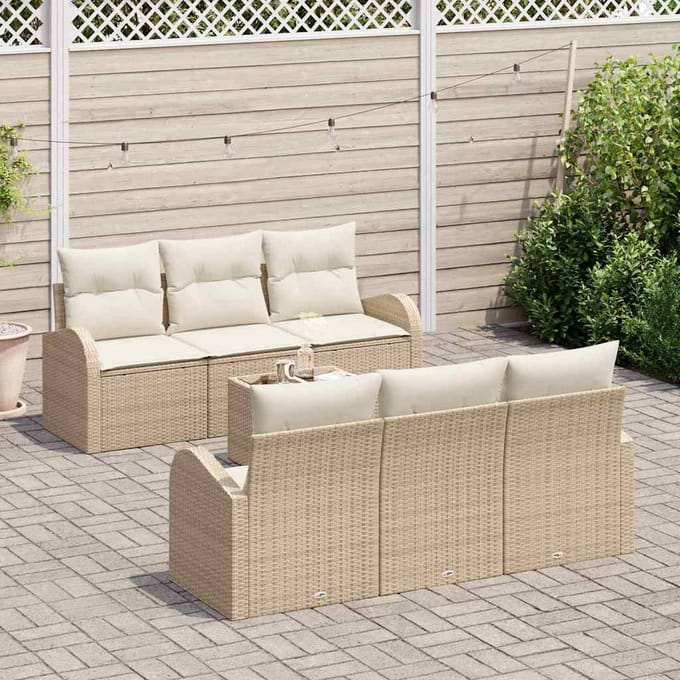 vidaXL - Tuinbank - Set - 7 - st - Beige - poly - rattan