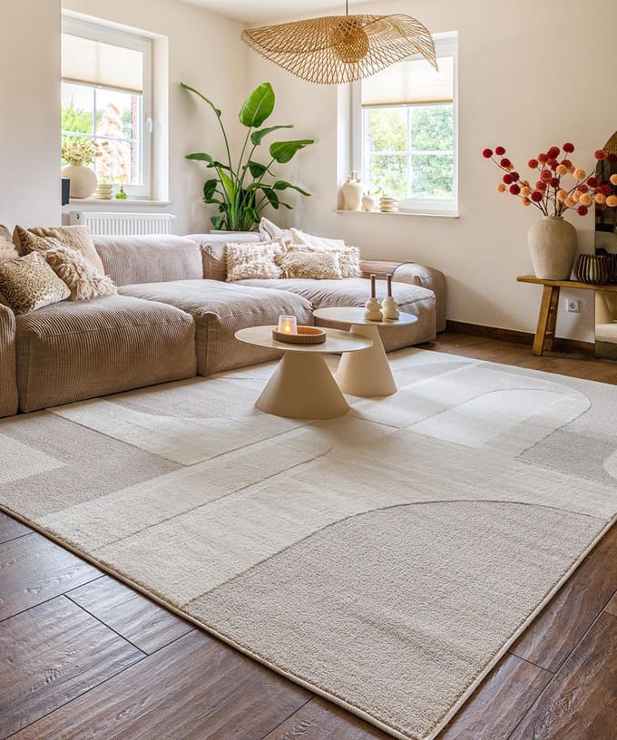 Japandi vloerkleed - Ridge Nevi crème/beige 80x150