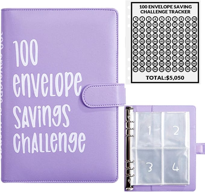 100 Envelope Challenge Binder-A5 Envelope Money Challenge Binder-Spaarmap Geld - Spaarpot - Geld Sparen - Money Planner - Paars