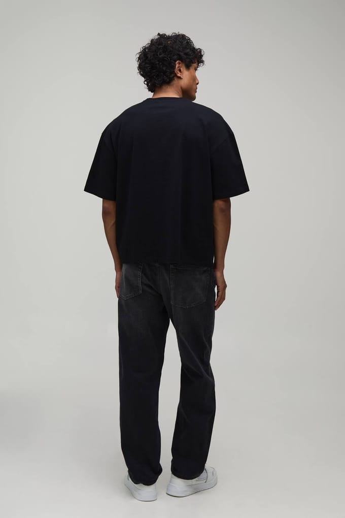Oversized Boxy Heavyweight T-shirt Met Bloemenversiering | Black | Size Medium
