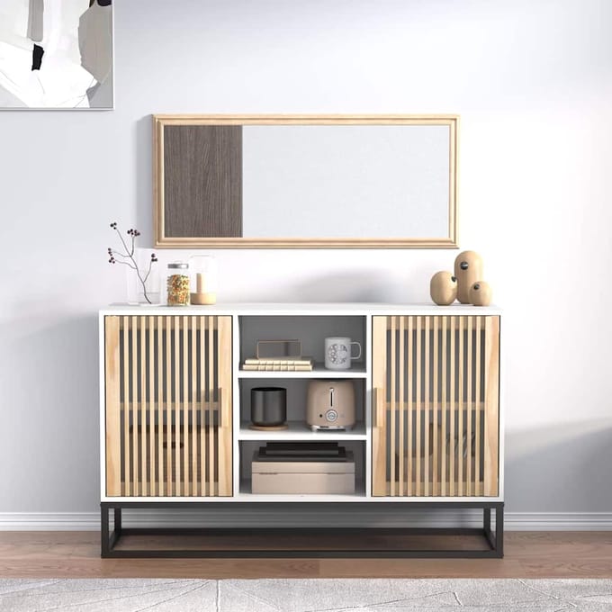 vidaXL - Dressoir - 105x30x65 - cm - bewerkt - hout - wit