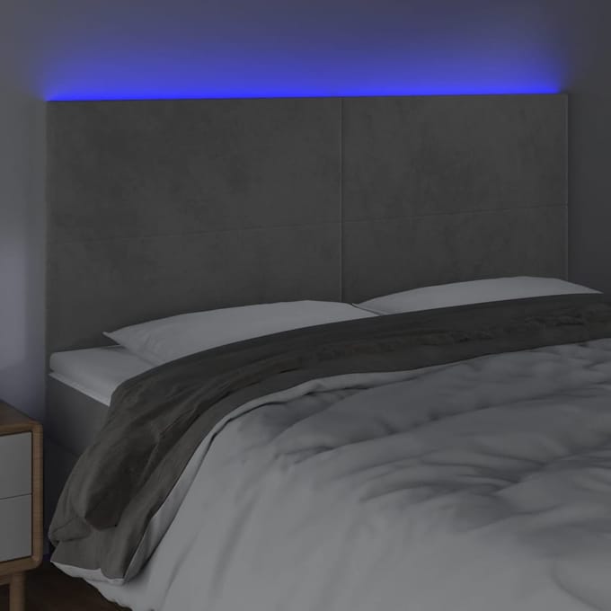 vidaXL - Hoofdbord - LED - 180x5x118/128 - cm - fluweel - lichtgrijs