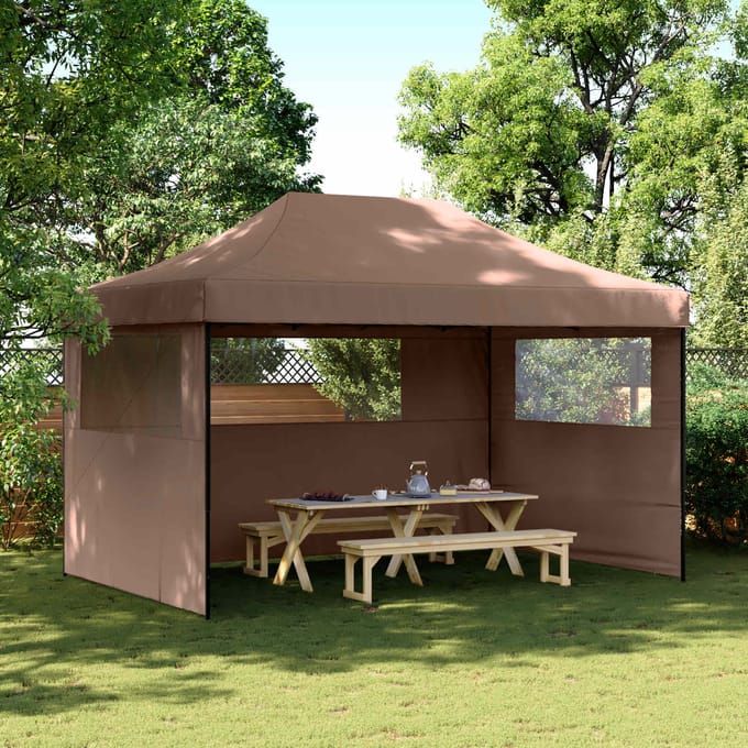 vidaXL - Partytent - inklapbaar - pop-up - met - 3 - zijwanden - bruin