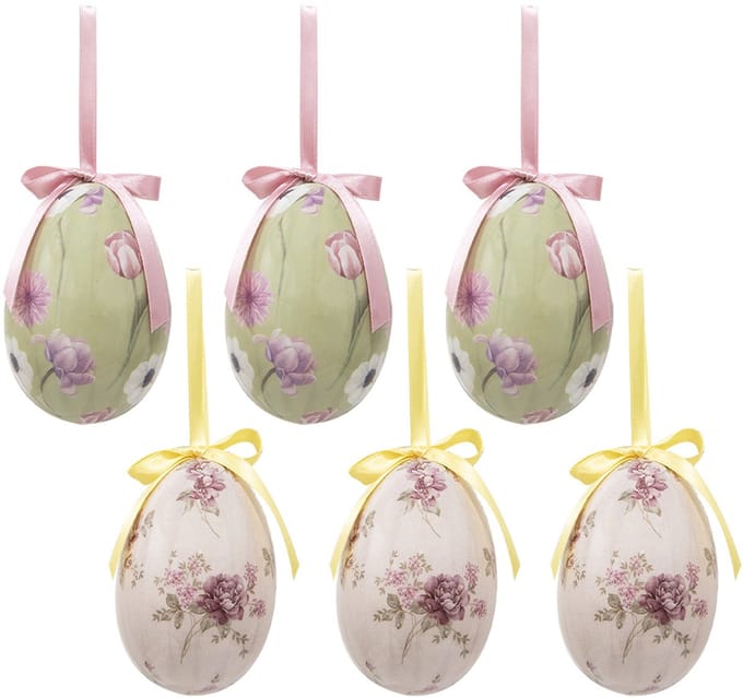 Clayre & Eef Paashanger set van 6 Ei Ø 7x10 cm Meerkleurig Kunststof