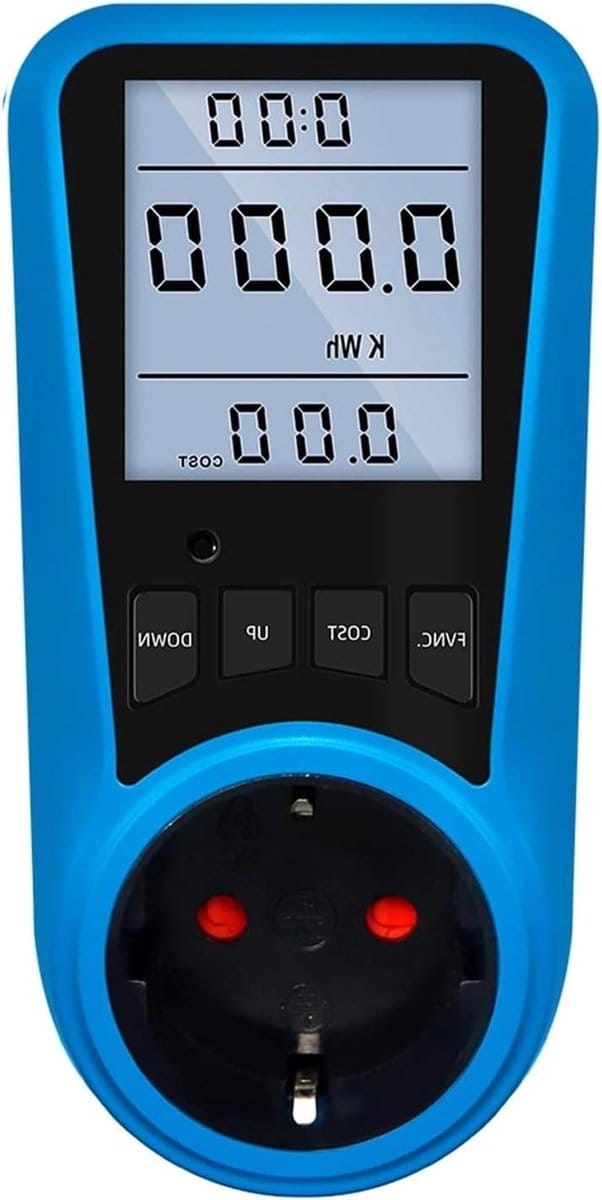 Stroomverbruik Meter - Energie Tester - Kosten Bewaken - Groot LCD Display - 16A Max - Blauw