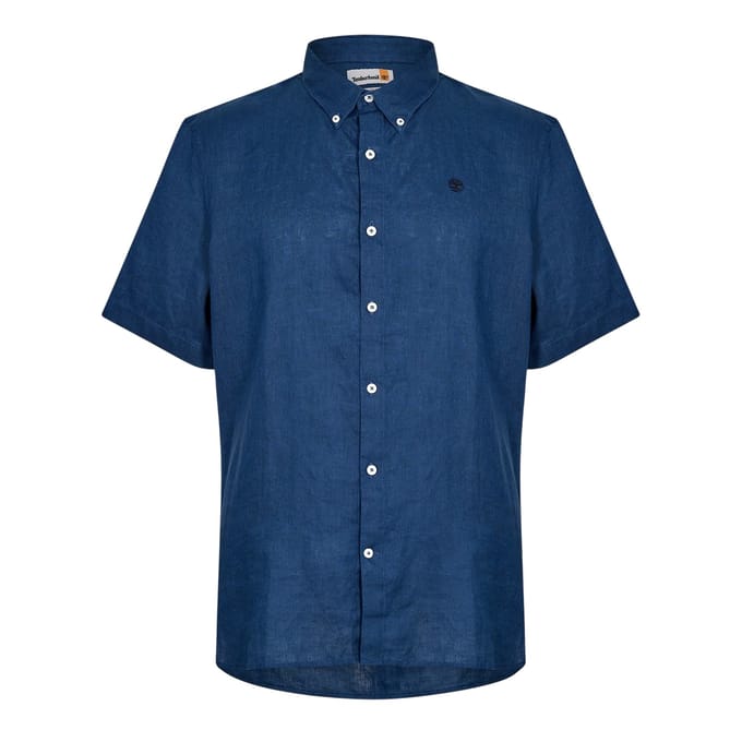 Timberland Herenoverhemd van Mill Brook, van linnen, met kraag en knoopsluiting (Donkere Denim)