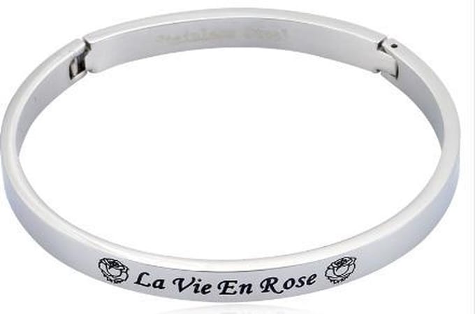 BY-ST6 Bangle Armband met tekst "La Vie En Rose" kleur Zilver 6mm!