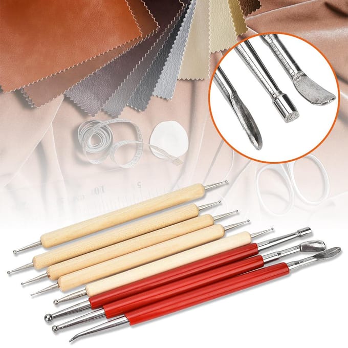 8 Stuks DIY Handgemaakte Leerbewerking Snijpen Gereedschap Lepel Dubbele Kop Punt Boor Pen Kit Set beige