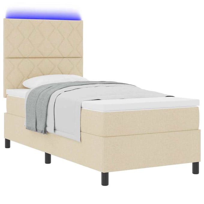 vidaXL - Boxspring - bed - met - LED-stripverlichting - Crème - 100 - x - 200 - cm - Stof