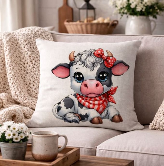 Canvas Happy Cow Collection kussenhoes - 45x45 cm