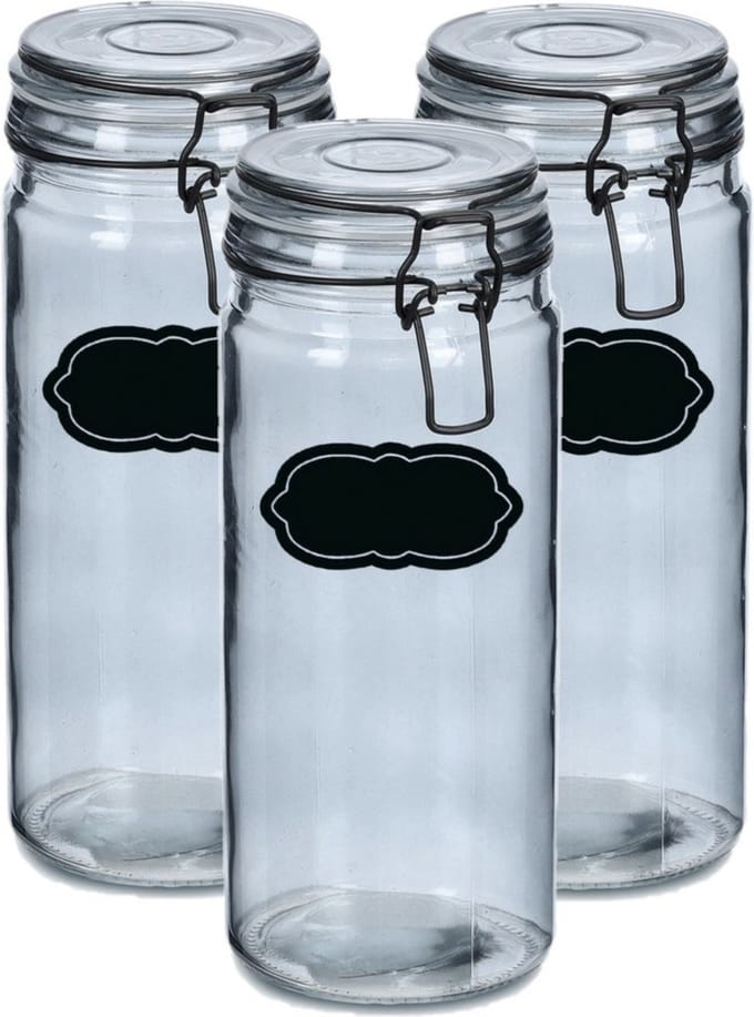 Weckpot/inmaakpot - 6x - 1L - glas - met beugelsluiting - incl. etiketten