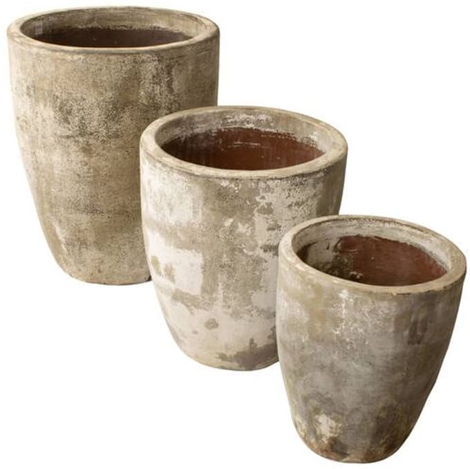 Ronde terracotta bloempotten set 3-delig – antiek wit