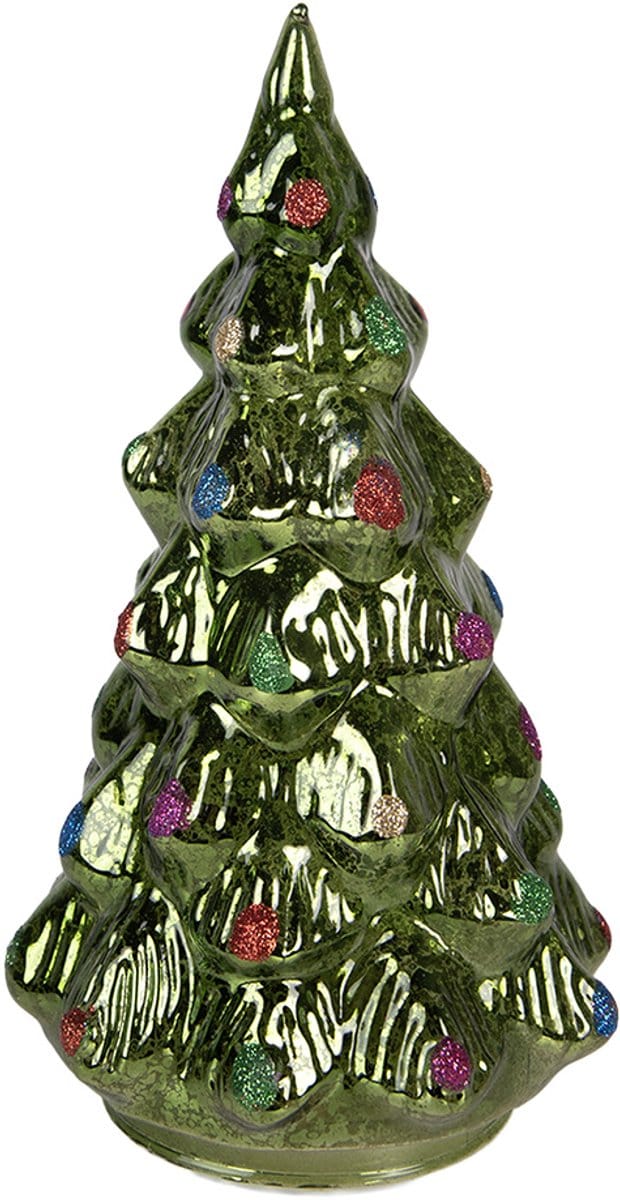 Clayre & Eef Kerstdecoratie met LED-verlichting Kerstboom Ø 13x23 cm Groen Kunststof