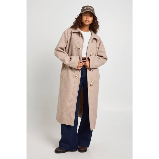 boohoo Dames Maxi Toggle Detail Duffle Coat | Stone | Maat: 8