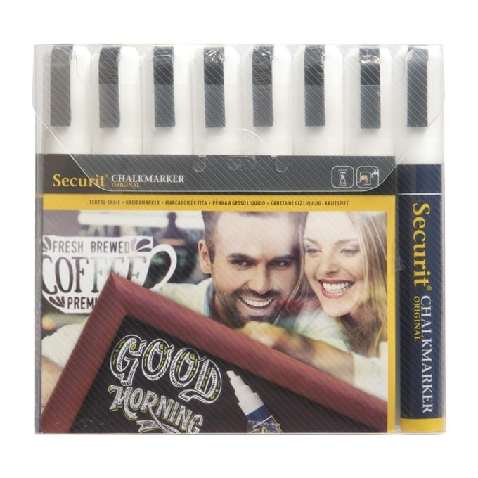 Krijtstift Securit SMA-510 schuin wit 2-6mm blister à 8 stuks
