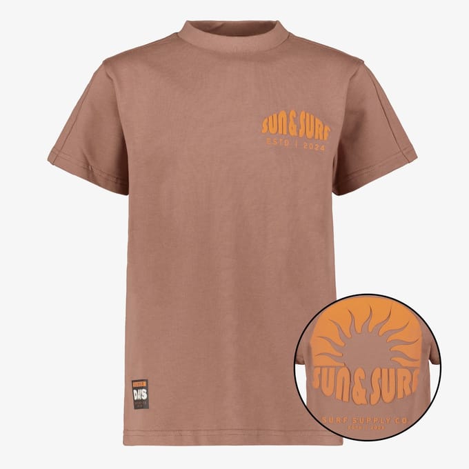 Unsigned jongens T-shirt met backprint bruin - Maat 146/152