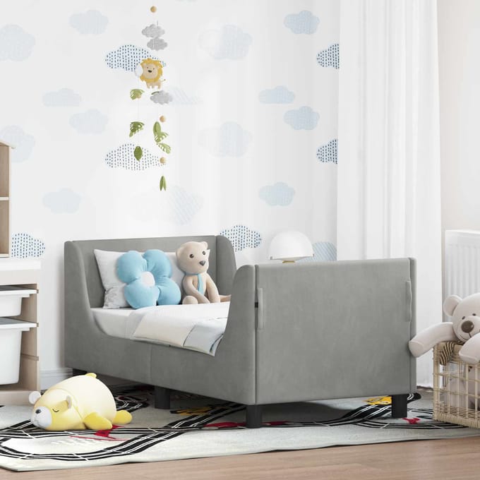 vidaXL - Peuterbedframe - met - hoofdboard - Lichtgrijs - 70 - x - 140 - cm - Fluweel