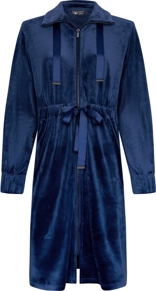 Velours Pastunette badjas met rits - Blauw - Maat - XL