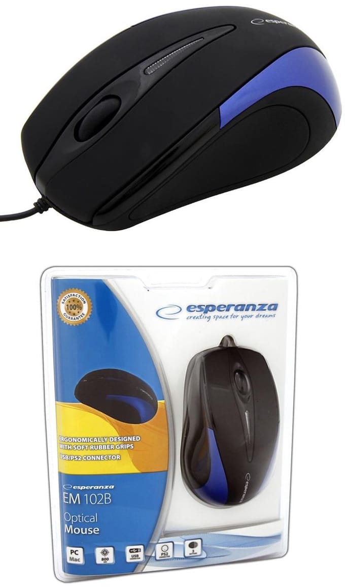 Esperanza Sirius | USB Optische Muis | Ergonomisch | 1000DPI | 3 Buttons | Vertical Scroll | Zwart-Blauw