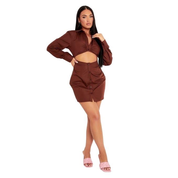 Missy Empire Mini-shirtjurk met uitsnijdingen voor dames (Chocolade)