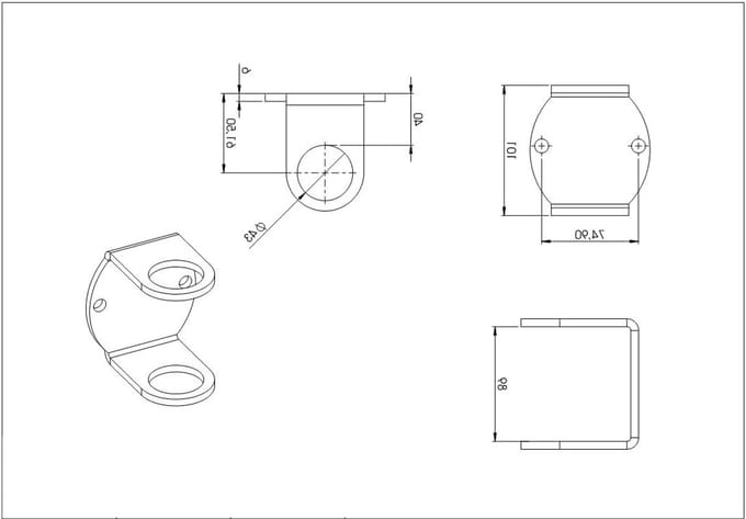 Wandanker Leuningpalen - Bevestiging Staal - Terras Afscheiding - 6mm Staalplaat - 40mm Wandafstand - Metaal