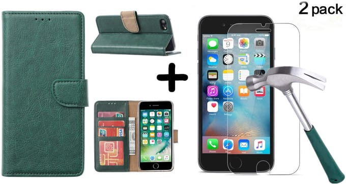 Hoesje Geschikt voor iPhone SE 2022 / 7 / 8 hoesje wallet case Groen met 2 pack Screenprotector