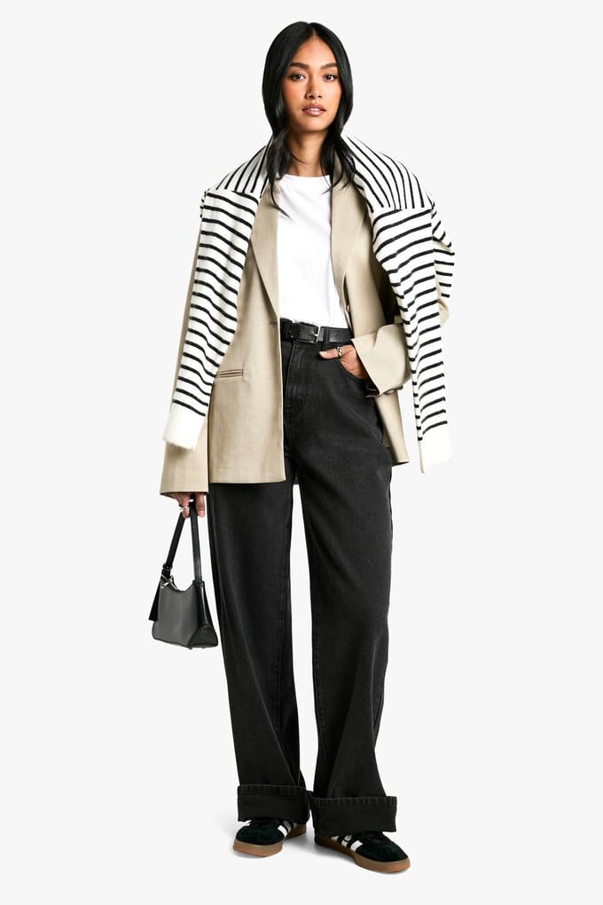 boohoo Dames Op maat gemaakte oversized blazer met enkelrijige knoopsluiting | Steen | Maat: 36