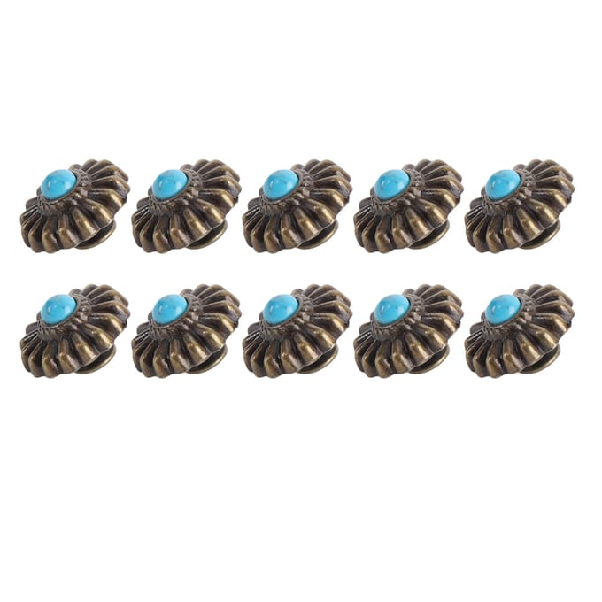 10 Sets Knopen met Schroefrug 16,5 mm Brons Bloemvormig Blauw Turkoois Conchos met 4,5 mm PH Schroeven gray