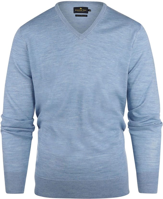 Steppin' Out Pullover V-hals Merinowol Sky Blue - Maat 3XL - Heren - Pullovers