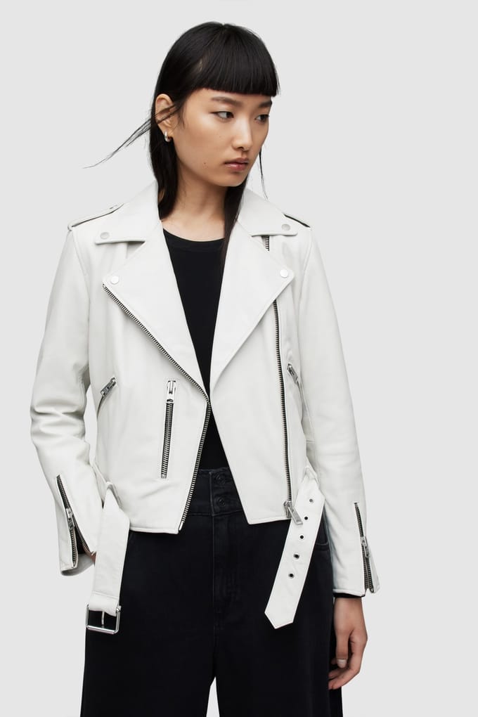 AllSaints Balfern Biker Vanilla White Taglia: 4 | Giacche di pelle Outlet | Donna | Bianco