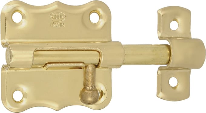AMIG schuifslot/plaatgrendel - staal - 5 x 4.8 cm - messing afwerking - zilver - deur - poort