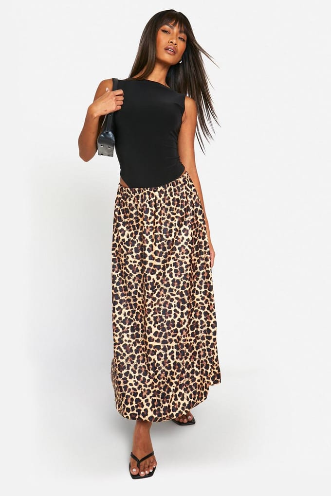 boohoo Dames Leopard Puff Ball Maxi Rok | Luipaardprint | Maat: 36