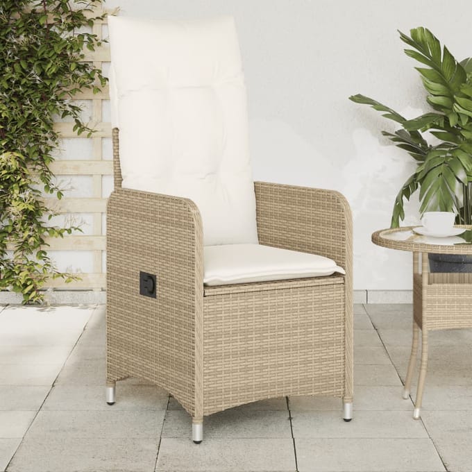 vidaXL - Tuinstoelen - 2 - st - verstelbaar - met - kussens - poly - rattan - beige