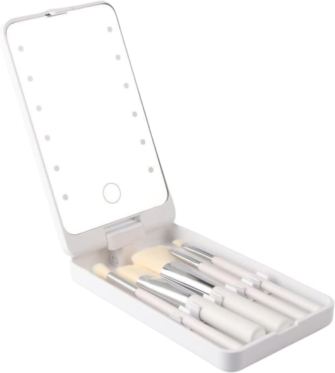 Spiegel - LED Make-up Spiegel Draaibaar - Inclusief 5 Delig Mini Make-up Borstelset - Oplaadbaar via USB - Wit