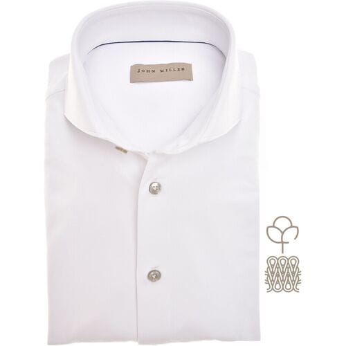 John Miller Overhemd Fine Tricot Cotton Stretch Wit / male