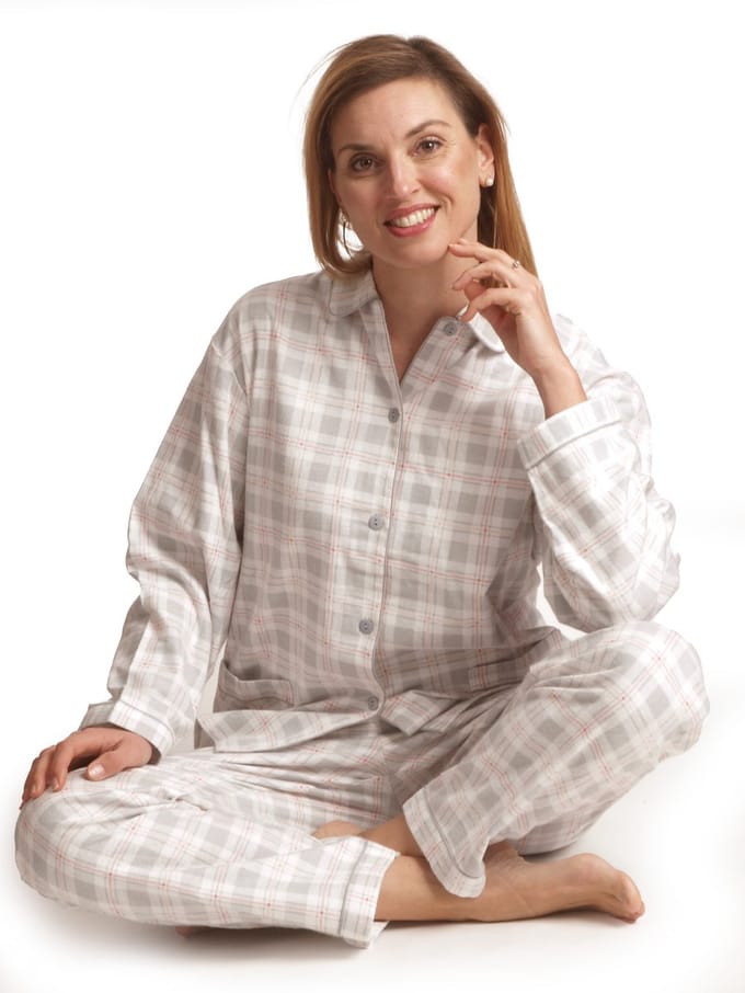 Lunatex - dames pyjama 641513 - flanel - grijs - maat L