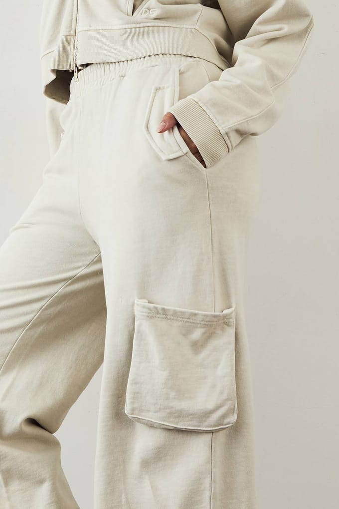 Dames DSGN Studio Premium Heavyweight Gewassen Cargo Jogger | Ecru | Maat: Large