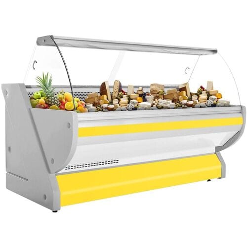 GGM Gastro Kühl-/ Fleischtheke - 2500mm - Gelb - mit Fleischlicht & beleuchteter Frontblende