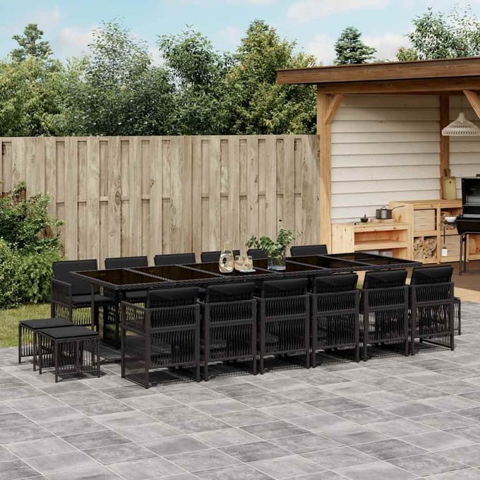 vidaXL - 17-delige - Tuinset - met - kussens - poly - rattan - zwart