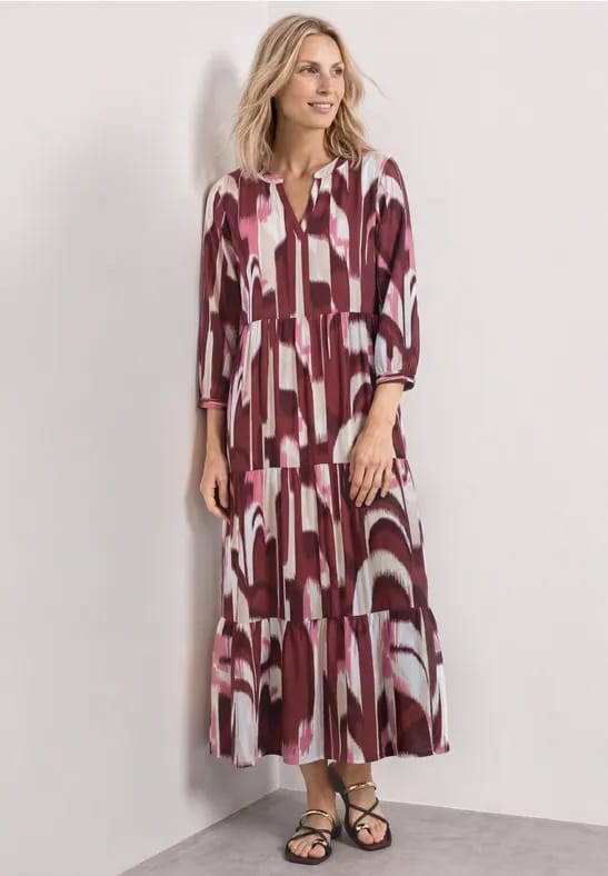 Midi-jurk met gespleten hals in etnische look