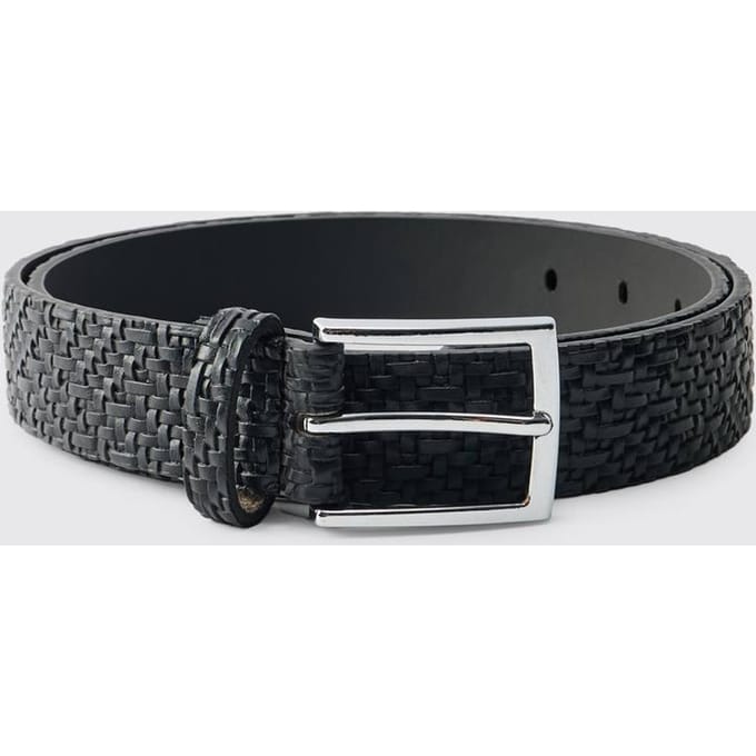 Textured Woven PU Belt in Matte Black | Size Small