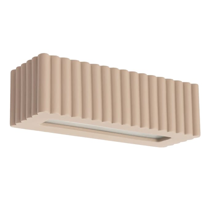 Wandlamp RIGATA met geribbelde keramische kap - Sollux Lighting - IP20 - Taupe keramiek behuizing - 34 x 12 x 10 cm - 1 x E27 LED, exclusief lichtbron - Max. 15 W - Moderne wandlamp voor woonkamer, slaapkamer en eetkamer