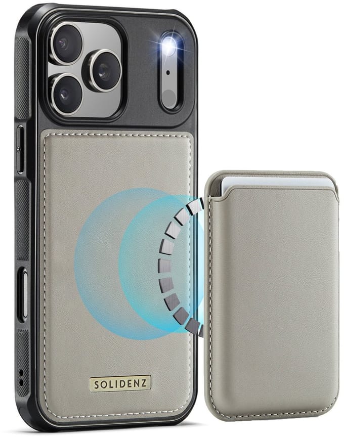 Solidenz backcover - Geschikt voor iPhone 17 Pro Max en geschikt voor iPhone 18 Pro Max - Geschikt voor MagSafe - Pasjeshouder - Beige