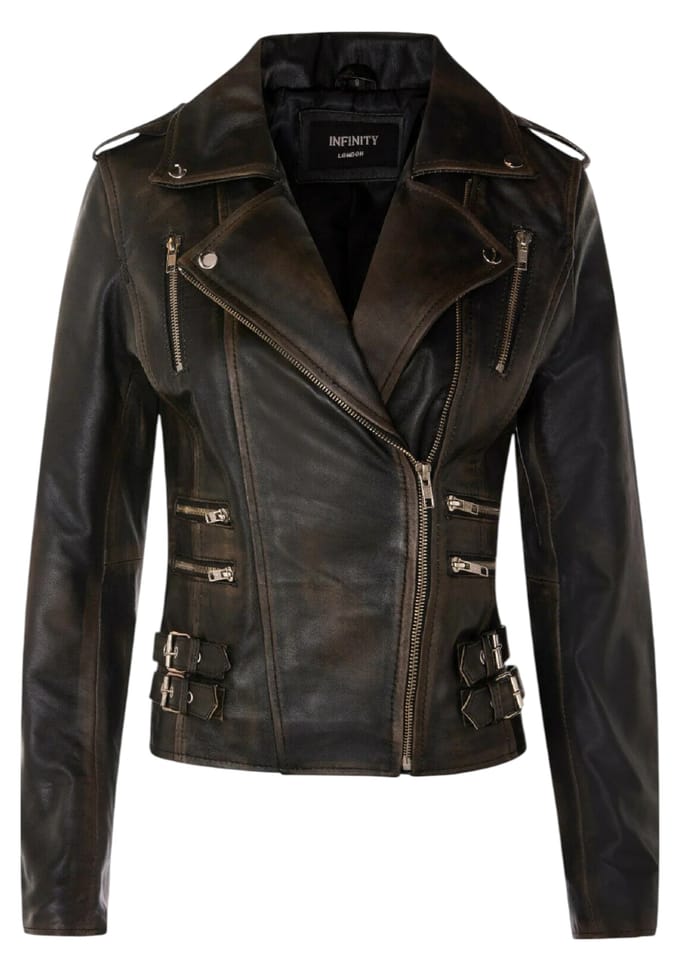 Dames leren vintage zwarte Brando bikerjack - Constantia
